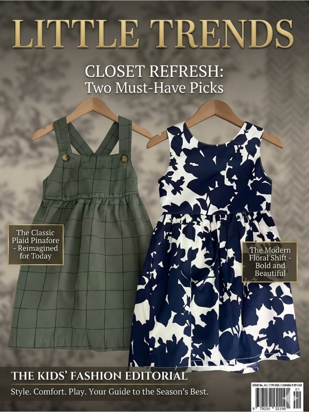 Carter's Navy & Olive Floral and Pinafore Dress Set